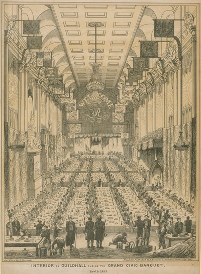 Inredningen av Guildhall under den stora medborgerliga banketten, 9 november 1837 av English School