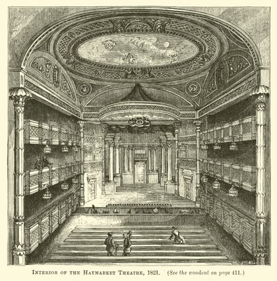 Interiör av Haymarket Theatre, 1821 av English School