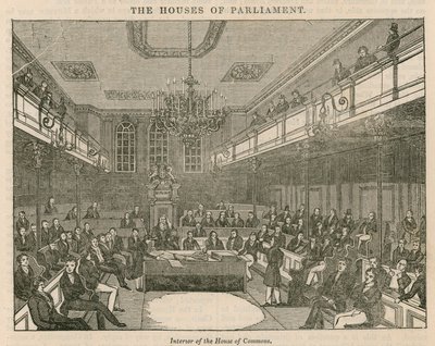 Interiör av House of Commons, Westminster, London av English School