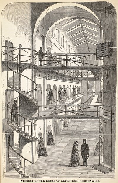 Interiör av House of Detention, Clerkenwell, illustration från The Criminal Prisons of London och scener från Prison Life av Henry Mayhew och John Binny, pub. 1862 av English School