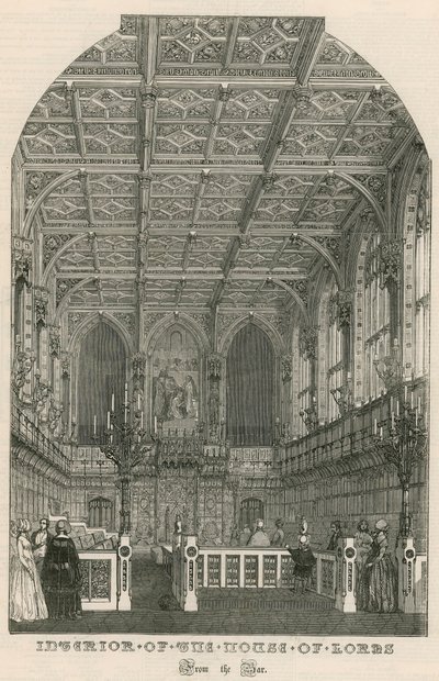 Interiör av House of Lords, Westminster, London, från baren av English School