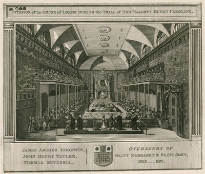 Interiören av House of Lords under rättegången mot Hennes Majestät Drottning Caroline av English School