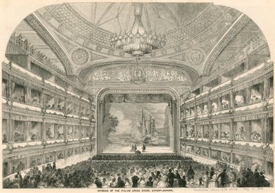 Interiör av det italienska operahuset, Covent Garden, London av English School