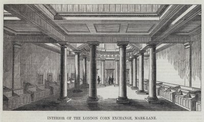 Interiör av London Corn Exchange, Mark-Lane (gravyr) av English School