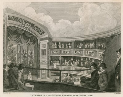 Interiör av Royal Olympic Theatre, Wych Street, nära Drury Lane, London av English School