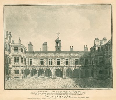 Invändig vy Somerset House, The Strand, London; baserat på ett tryck ritat av W Moss 1777 av English School