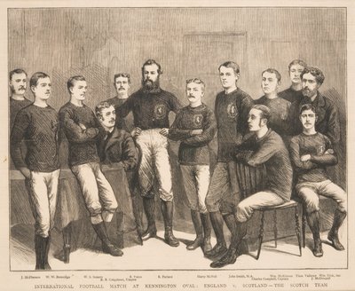 Internationell fotbollsmatch på Kennington Oval: England vs. Skottland - The Scotch Team, från The Graphic, 1879 av English School