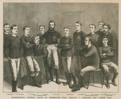 Internationell fotbollsmatch på Kennington Oval; England mot Skottland, det skotska laget av English School