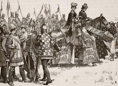 Intervju mellan Becket och kung Henry, illustration från Cassells Illustrated History of England (sepiafoto) av English School