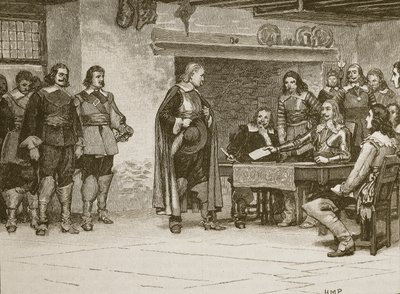 Intervju mellan Charles och Earl of Denbigh, illustration från Cassells Illustrated History of England (sepiafoto) av English School