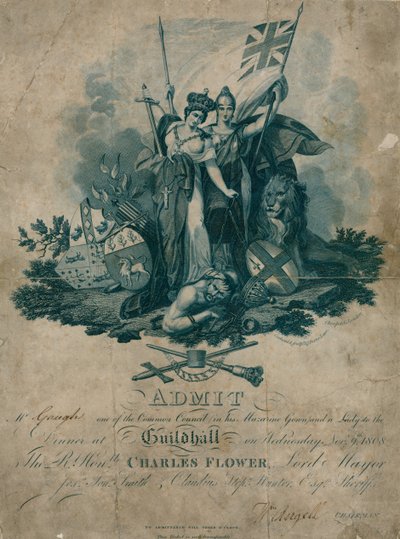 Inbjudan till en bankett i Guildhall, London, den 9 november 1808 av English School
