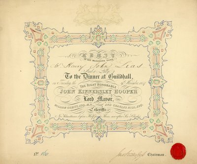 Inbjudan till en bankett i Guildhall, London, den 9 november 1847 av English School