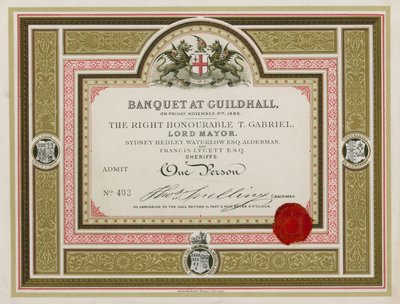 Inbjudan till en bankett i Guildhall, London, den 9 november 1866 av English School