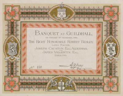 Inbjudan till en bankett i Guildhall, London, den 9 november 1869 av English School