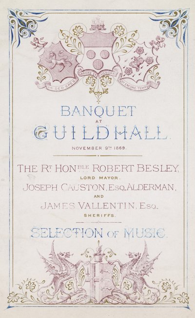 Inbjudan till en bankett i Guildhall, London, den 9 november 1869 av English School