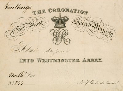Inbjudan till kröningen av Hennes Heligaste Majestät i Westminster Abbey, 28 juni 1838 av English School