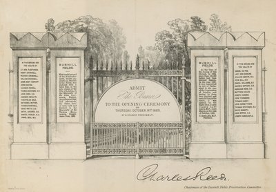 Einladung zur Eröffnung des Bunhill Fields Cemetery von English School