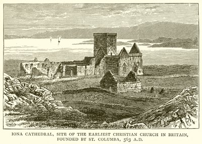 Iona Cathedral, plats för den tidigaste kristna kyrkan i Storbritannien, grundad av St. Columba, 563 e.Kr. av English School