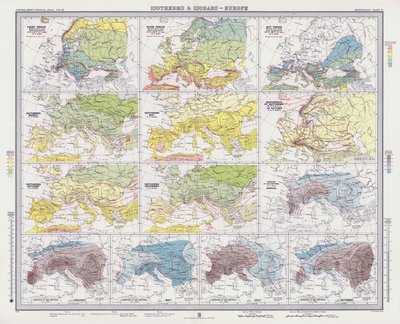 Isotermer och isobarer, Europa (färglitografi) av English School