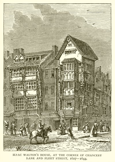 Izaac Waltons hus, i hörnet av Chancery Lane och Fleet Street, 1627--1644 av English School