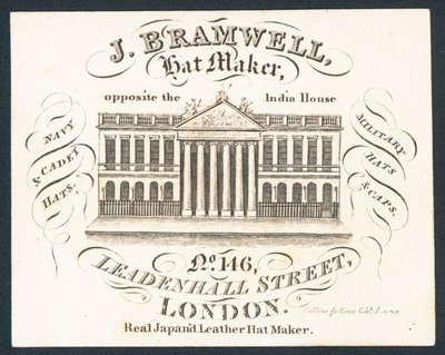 J Bramwell, hattmakare, handelskort av English School