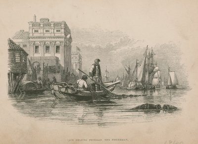 Jack hjälper Freeman the Fisherman; illustration från Poor Jack av Frederick Marryat av English School