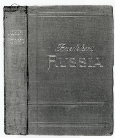 Jackaomslag från en Baedeker-guide till Ryssland, publicerad 1914 av English School