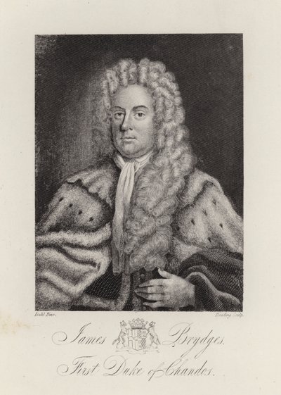 James Brydges, hertig av Chandos (gravyr) av English School