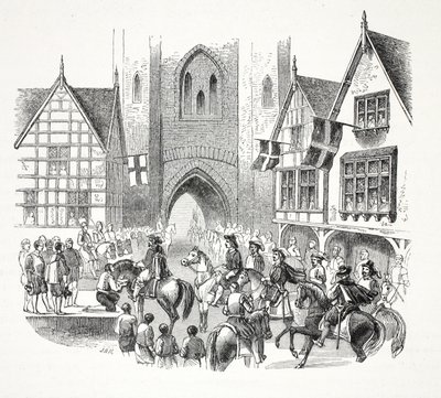 James the Firsts Entrance into the City of Chester, pub. 1800-talet (stålgravyr) av English School