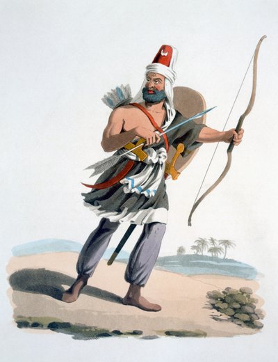 Janissary of Arabia, från The Military Costume of Turkey, 1830 (handfärgad etsning och akvatint) av English School