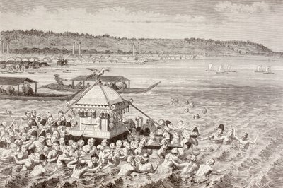 Japanska fiskare som firar Gots-Tennoo på 1800-talet (litho) av English School