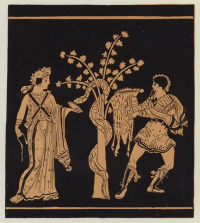 Jason, hjälpt av Medea, tar det gyllene skinnet (färglitografi) av English School