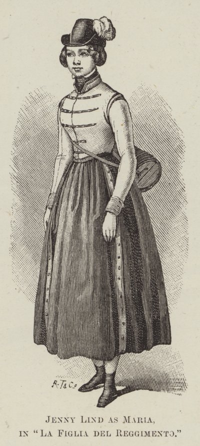 Jenny Lind som Maria, i "Regementets dotter" (gravyr) av English School