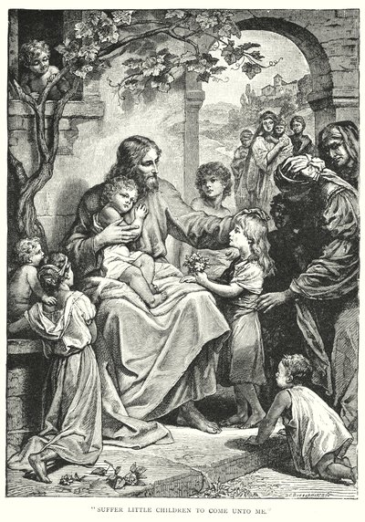 Jesus Kristus och barnen (gravyr) av English School