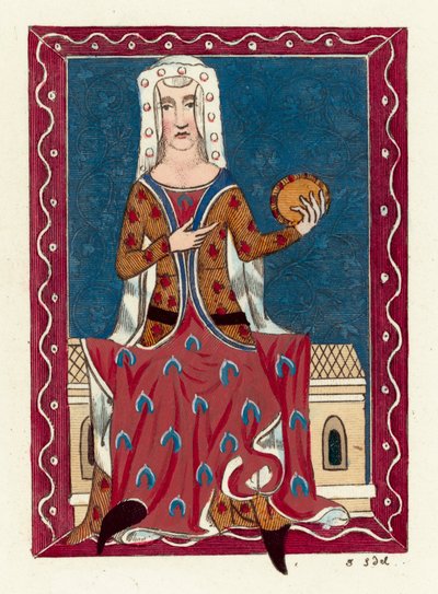 Joan, grevinna av Kent, fru till Edward The Black Prince (färgad gravyr) av English School
