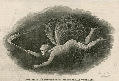 Joel Diabolos nedstigning med fyrverkerier på Vauxhall Gardens, London av English School