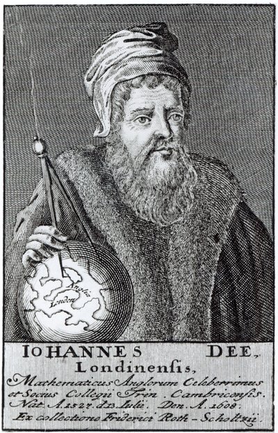 John Dee (1527-1608) en Londonbor (gravyr) (bundw foto) av English School