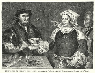 John Duke of Albany och drottning Margareta (gravyr) av English School