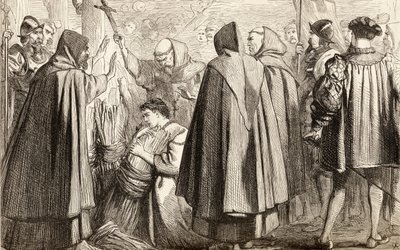 John Frith o le a susunu i luga o le laau ona o aʻoaʻoga sese i le 1533, c.1865 (vaega laupapa) av English School