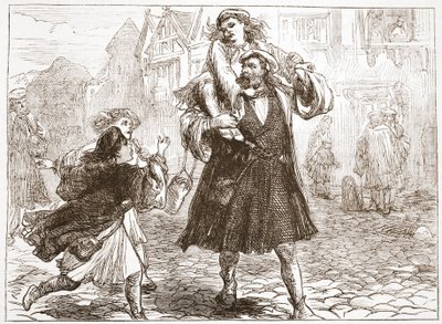 John Luther tar sin son till skolan, illustration från The History of Protestantism av James Aitken Wylie (1808-1890), pub. 1878 av English School