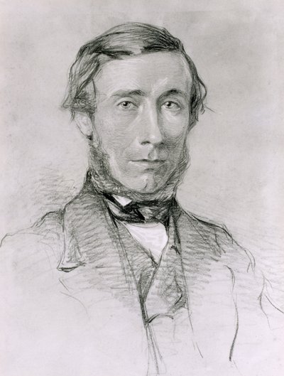 John Tyndall (1820-93) (kol förhöjd med vitt på papper) av English School