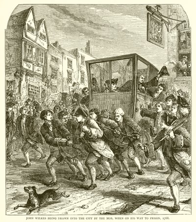 John Wilkes dras in i staden av pöbeln, när han var på väg till fängelset, 1768 av English School