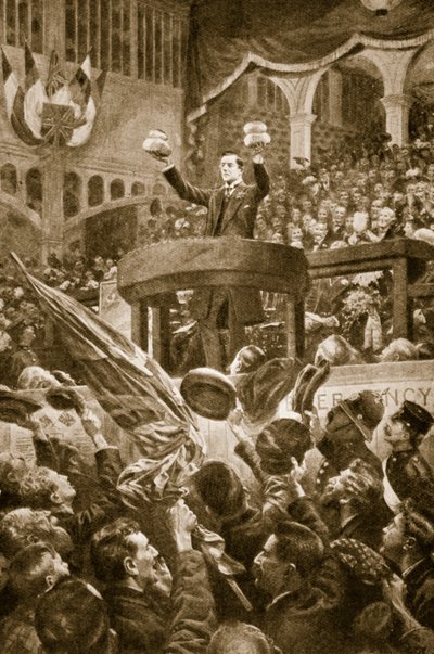 Joseph Chamberlain i Bingley Hall, Birmingham den 4 november 1903 av English School