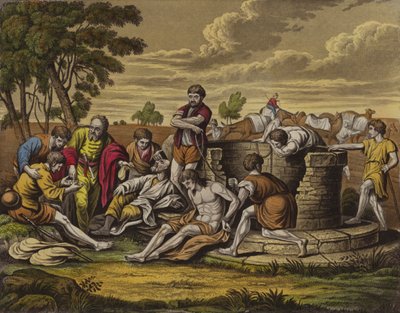 Josef säljs till Egypten (färg litho) av English School