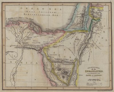 Israeliternas resor, från Egypten till Kanaans land (färgad gravyr) av English School
