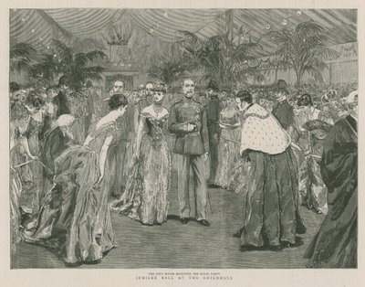 Jubileumsbal i Guildhall, London; Överborgmästaren tar emot det kungliga sällskapet av English School