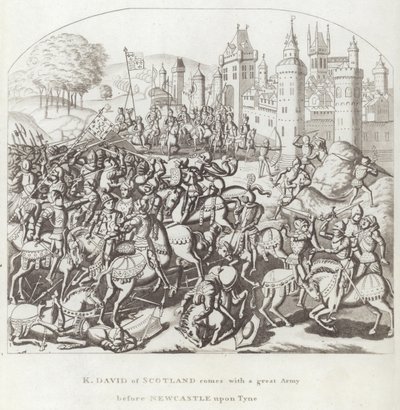K. David av Skottland kommer med en stor armé före Newcastle upon Tyne av English School