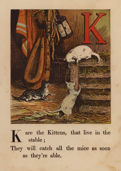 K, Kattungar (kolorerad gravyr) av English School