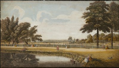 Kensington Gardens, c.1740-60 (handfärgad gravyr) av English School
