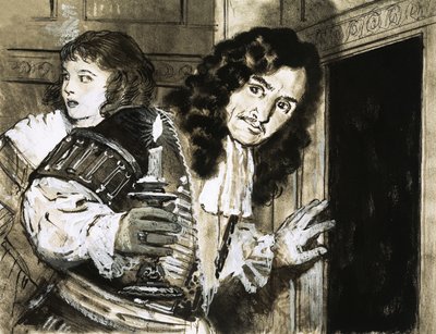 Kung Charles II gömmer sig efter sitt nederlag i slaget vid Worcester av English School